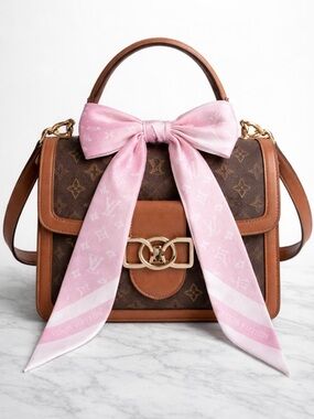 LV logo Pink Monogram Silk bag or hair  Scarf NWT 100% silk